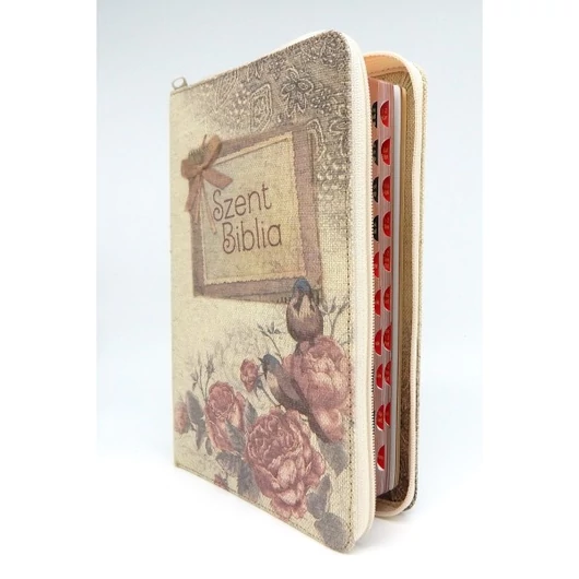 Közepes Biblia - Vintage Virágos - Cipzárral - Regiszterrel - Jelenleg kifogyott!