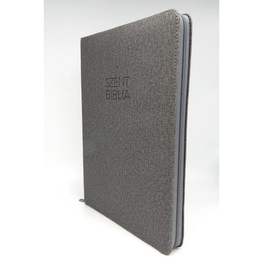 Nagy Biblia - Szürke Textil Mintás - Cipzárral - Regiszterrel