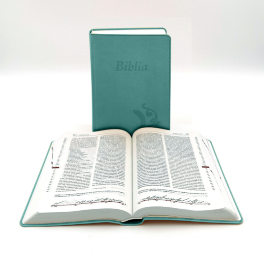 Kisméretű, varrott, Türkiz Károli Biblia 2.0